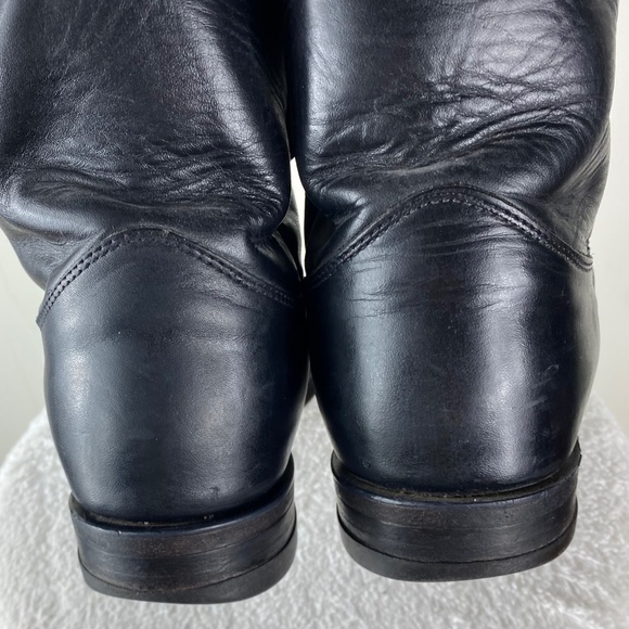 Justin Mens 9 D Cowboy Roper Boots Black Leather Western Rodeo Pull On - Picture 5 of 9